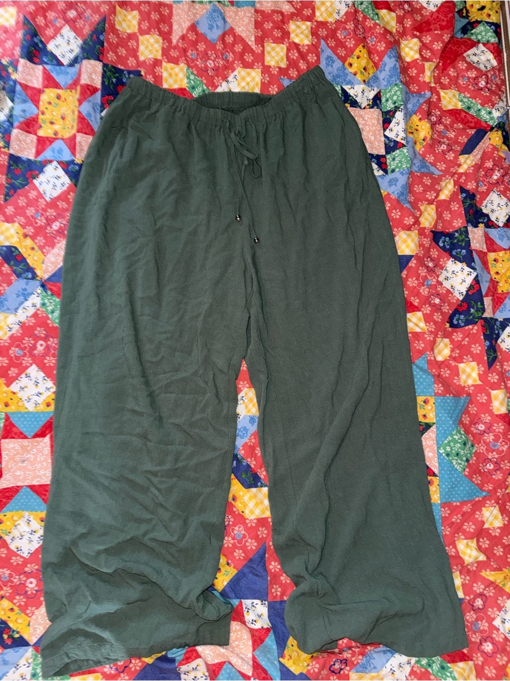 Wide Leg Drawstring Pants in Dark Green